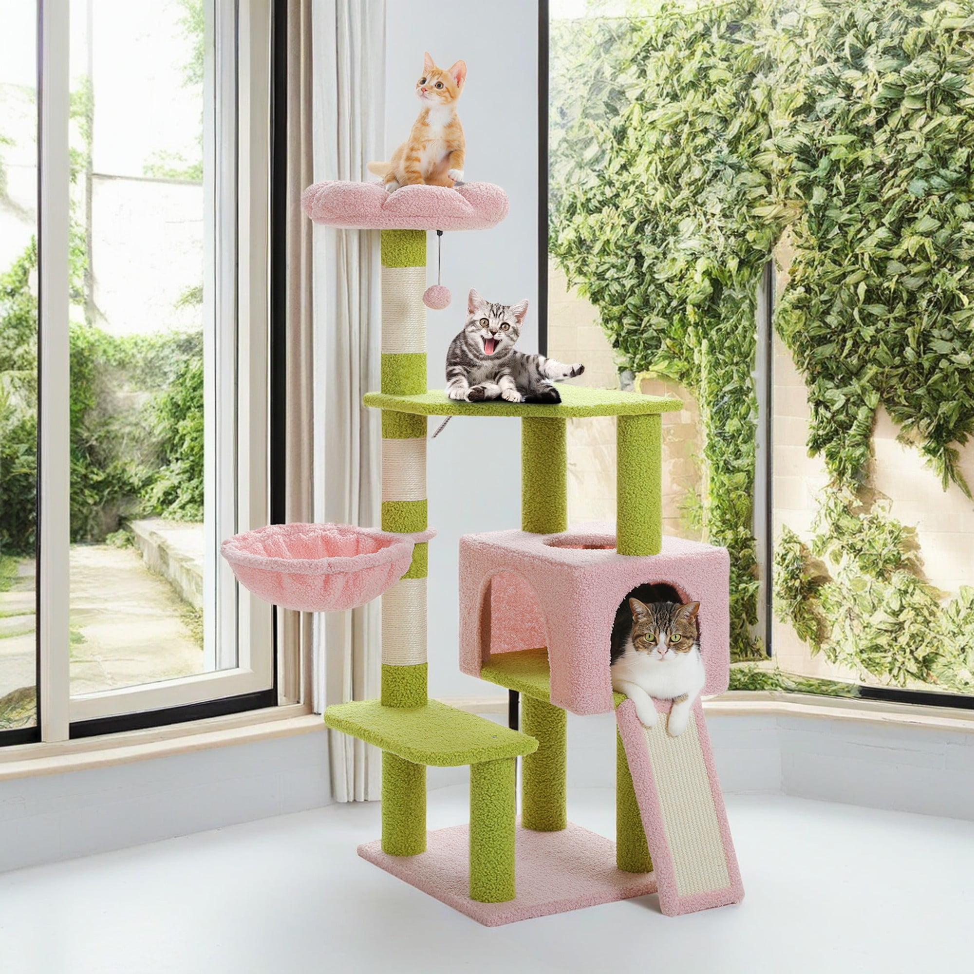 Kadyn 47" Flower Cat Tree Tower for Indoor Cats, Cat Condo with Pink Top Perch for Kittens, Cat Tree House with Sisal Scratching Posts, Pink