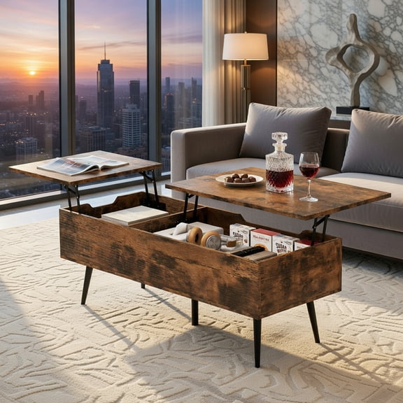 Demi Bonn 47" Lift-Top Coffee Table - 2 Hidden Compartments, Pneumatic Lifting System, Coffee