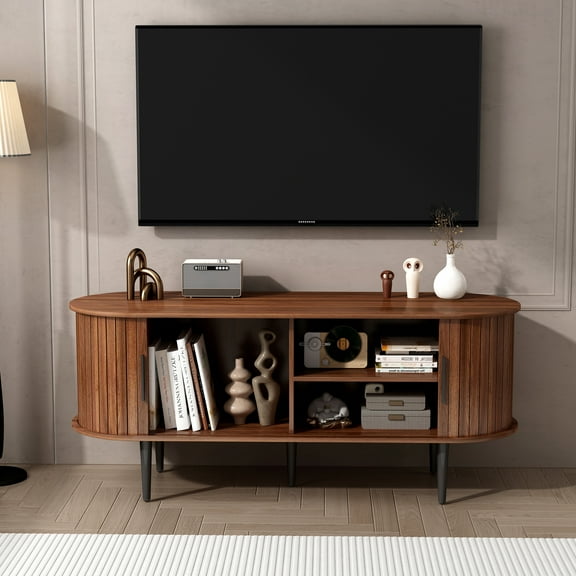 Demi Bonn 47" Modern TV Stand with Sliding Door and Storage for 50" TV, Sleek TV Console Entertainment Center for Living Room, Bedroom, Office, Brown