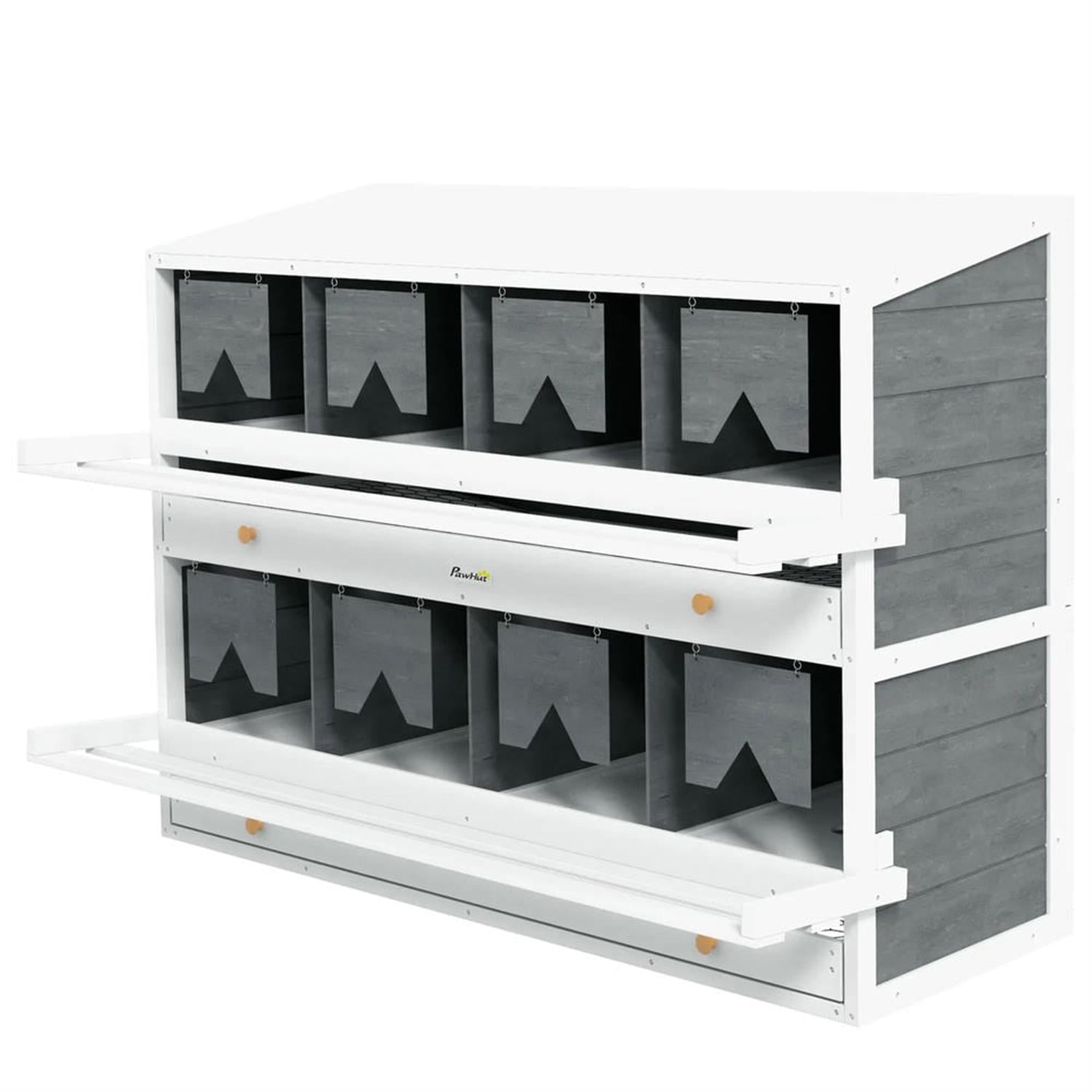 Kadyn 47" Outdoor Chicken Nesting Box, 8 Compartment Nesting Box, 8 Room Wood Nesting Boxes for 16-32 Hens, Gray