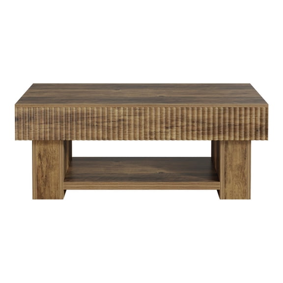 Demi Bonn 47" Rectangular Farmhouse Coffee Table with Storage - Fluted Panel, Open Shelf, Rustic Wood Finish, for Living Room, Brown