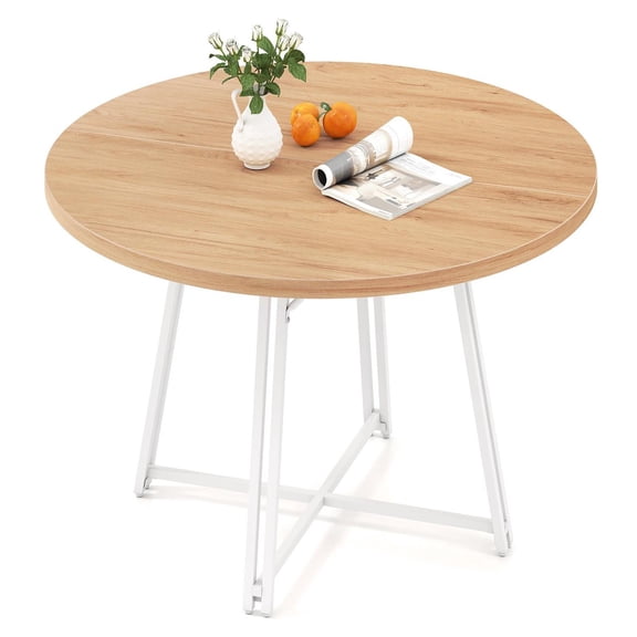 Demi Bonn 47" Round Dining Table,Cross Base 8 Metal Legs,Adjustable Pads,Natural