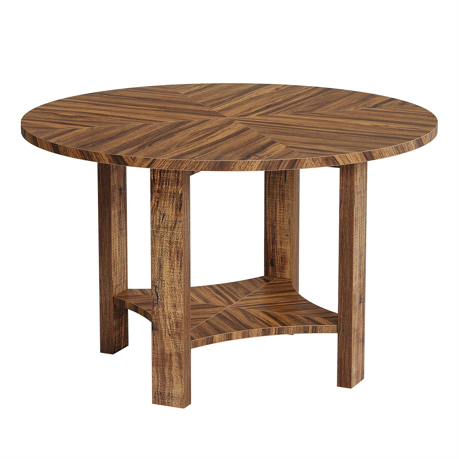 Demi Bonn 47" Round Wood Dining Table with Storage, Modern Kitchen Table for Home, Family Dining, Sturdy Construction, Brown