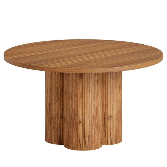 Demi Bonn 47" Round Wooden Dining Table with Textured Base for Living Room, Sturdy Construction, Durable Material, Brown