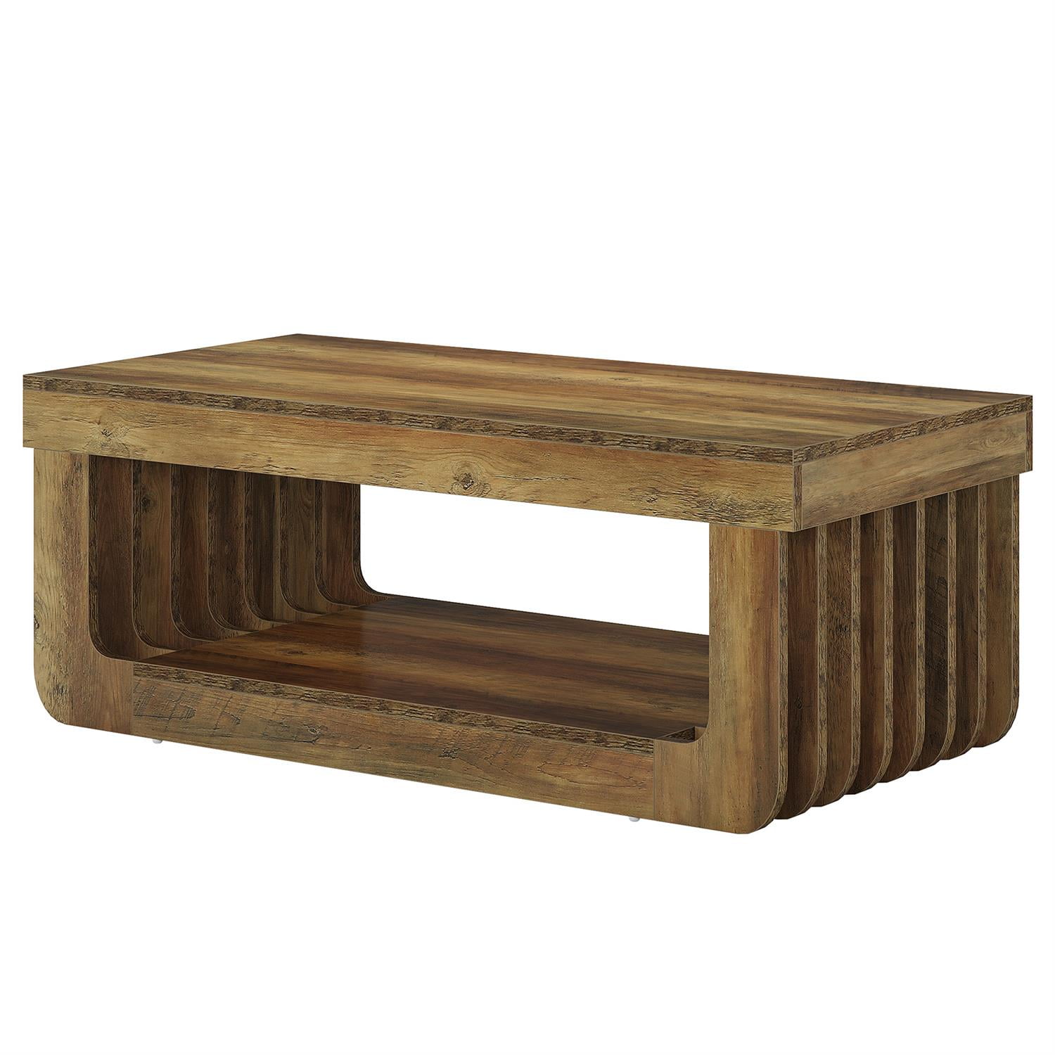 Demi Bonn 47" Rustic Wooden Coffee Table, Mid-Century Modern Living Room End Table, 2-Tier Storage Ottoman, Stylish Home Decor, Brown