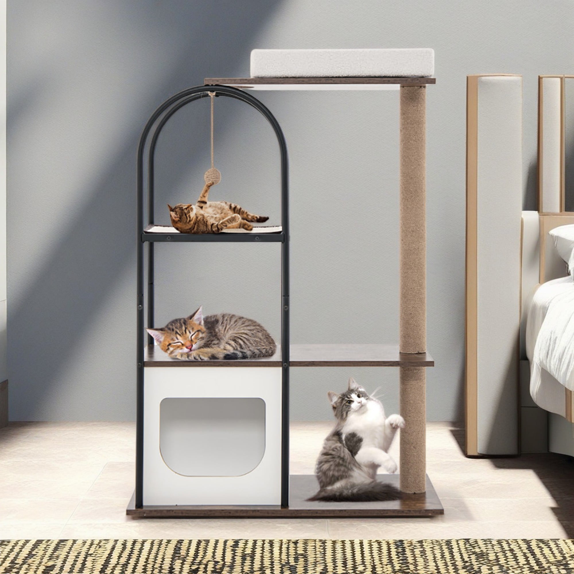 resenkos 47" Wood Cat Tree Tower Furniture, Cat Condo with Metal Frame, Scratch Post for Kittens Cat Tree House, White