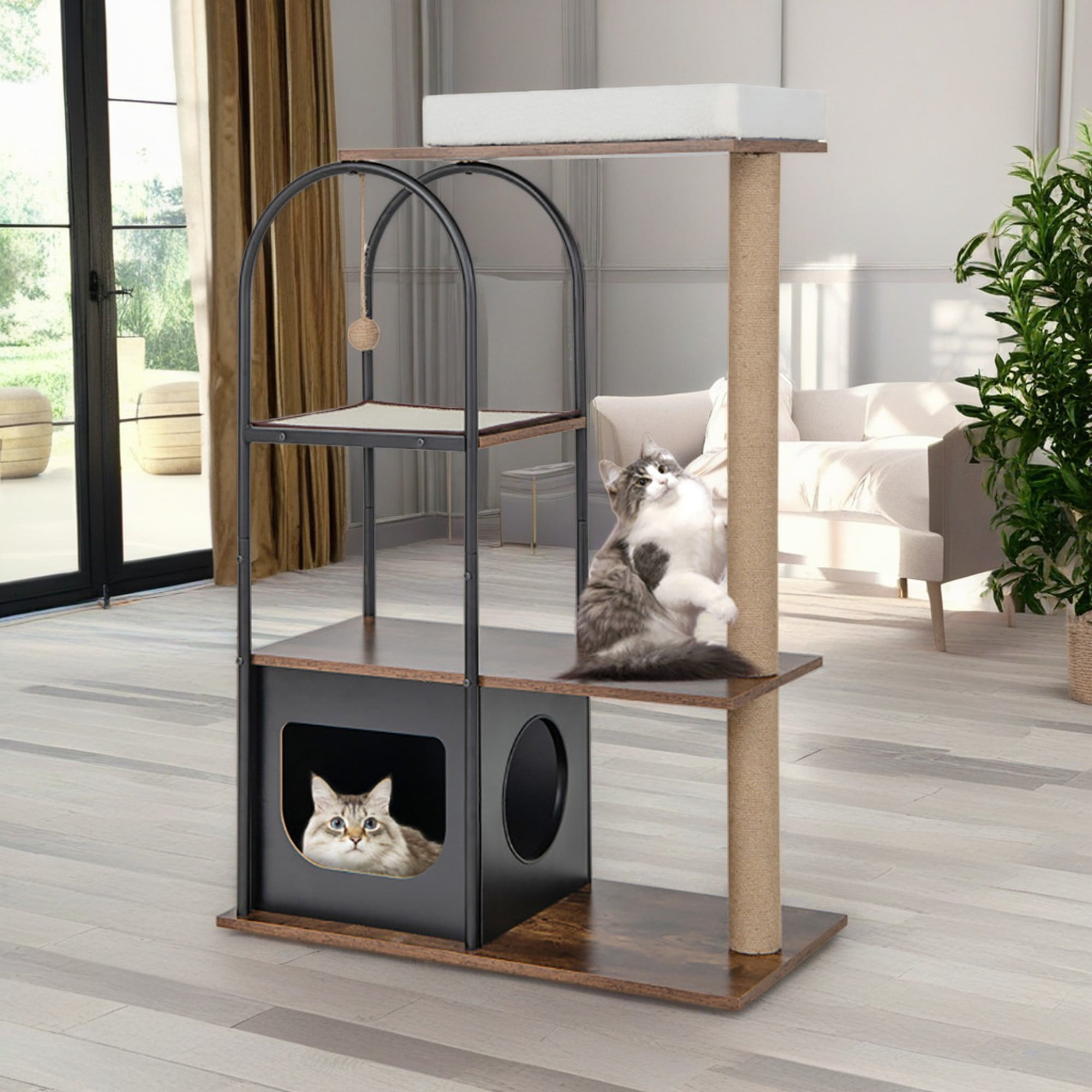 Kadyn 47" Wood Cat Tree Tower for Indoor Cats, Multi-Level Cat Condo with Scratching Posts, Removable Cat Bed, Cat Tree House, Black Kadyn 47" Wood Cat Tree Tower for Indoor Cats, Multi-Level Cat Condo with Scratching Posts, Removable Cat Bed, Cat Tree House, Black