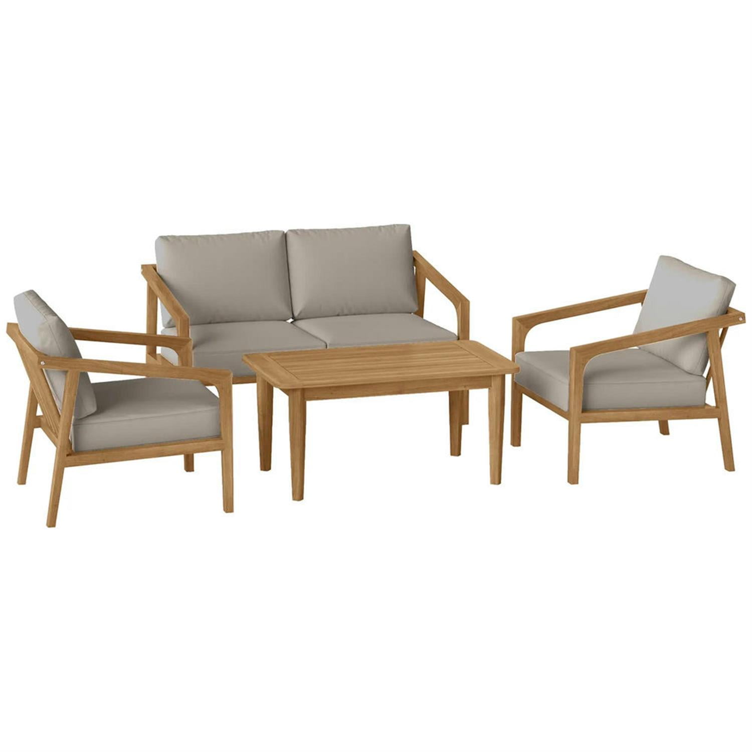 Demi Bonn 48" Acacia Wood Outdoor Sofa Set, Durable Teak Conversation Set with Thick Cushions for Garden & Patio, Brown