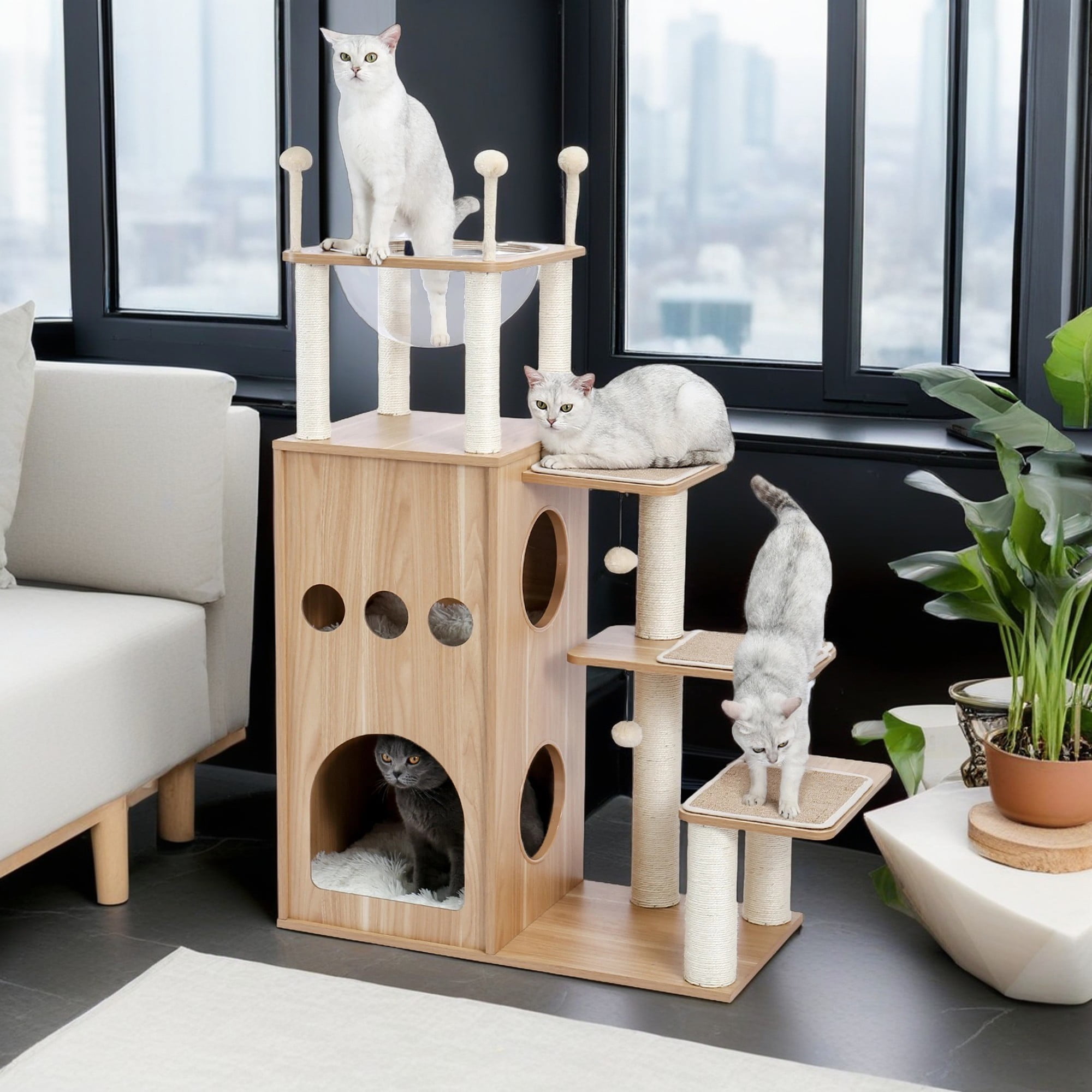 Kadyn 48" Cat Tree for Indoor Multi-Level Cat Tower Cat Condos Kitten Activity Centre Furniture, Beige Kadyn 48" Cat Tree for Indoor Multi-Level Cat Tower Cat Condos Kitten Activity Centre Furniture, Beige