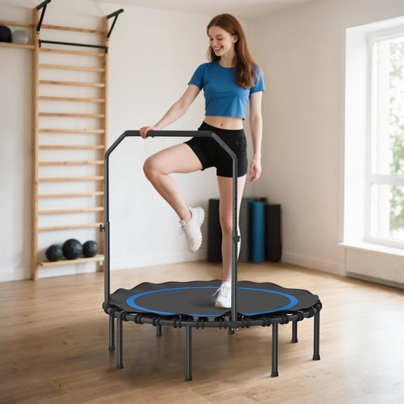 Demi Bonn 48" Foldable Mini Rebounder Trampoline for Adults, with Adjustable Handle Bar for Indoor Outdoor Use, Blue