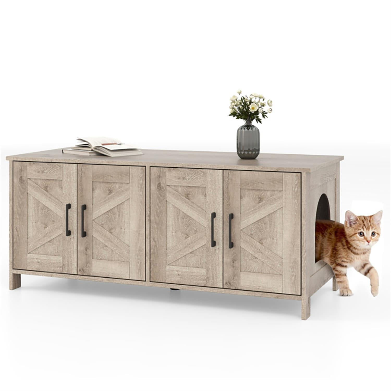 Kadyn 48" Modern Cat Litter Box Enclosure, Hidden Litter Box for 2 Cats, Cat House Furniture for Side Table or Nightstand, Gray