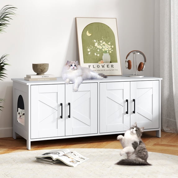 Demi Bonn 48" Modern Cat Litter Box Enclosure, Hidden Litter Box for 2 Cats, Cat House Furniture for Side Table or Nightstand, White