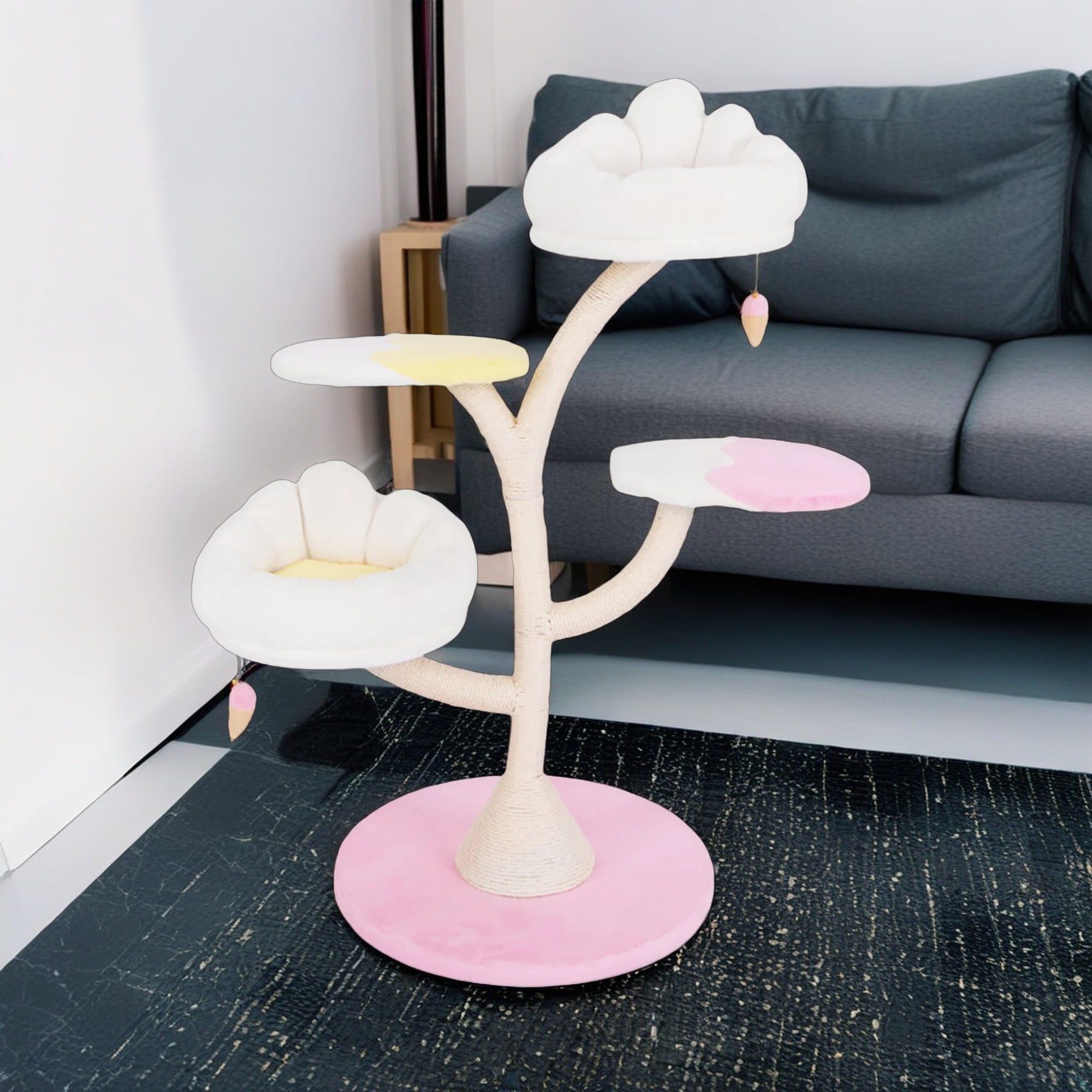 resenkos 48" Multi-Layer Cat Tree Tower, Cat Condo for Indoor Cats with Padded Plush Perch, Cat Tree House with Scratching Board Post, Pink