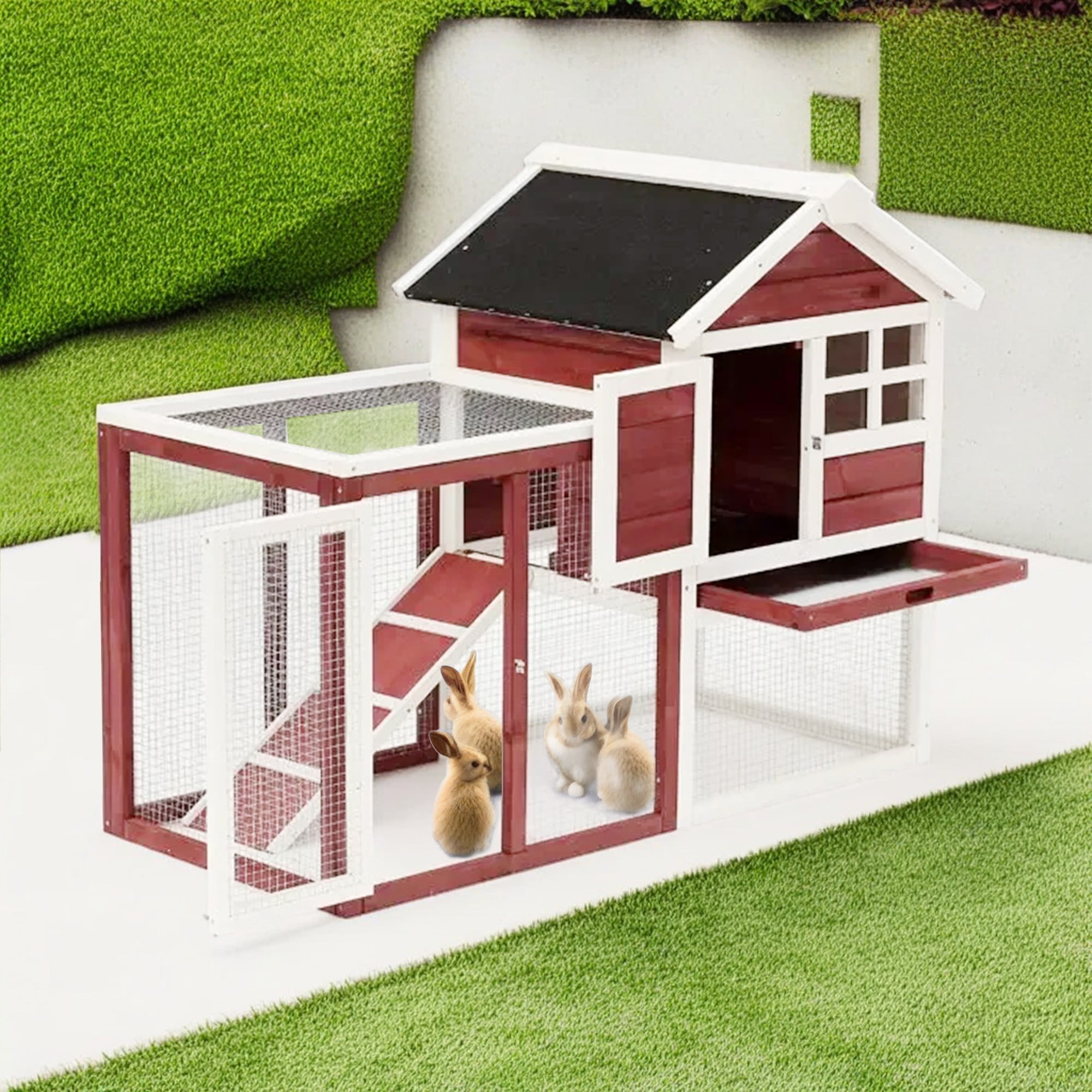 resenkos 48" Outdoors Wood Chicken Coop, Hen Nest for Indoor Bunny Hutch Rabbit Cage Guinea Pig Habitat, Brown