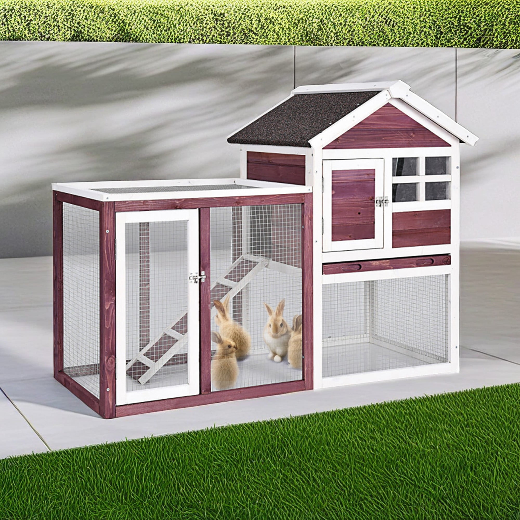 Kadyn 48" Wood 2 Tier Chicken Coop Habitat, Rabbit Hutch for Outdoors, Indoor Guinea Pig Coop Pet House with Stairs, Brown Kadyn 48" Wood 2 Tier Chicken Coop Habitat, Rabbit Hutch for Outdoors, Indoor Guinea Pig Coop Pet House with Stairs, Brown