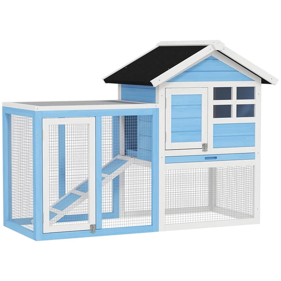 Demi Bonn 48" Wooden Outdoor Bunny Rabbit Hutch with Waterproof Asphalt Roof, Removable Tray & Ramp Garden Backyard Pet House Chicken Coop, Blue