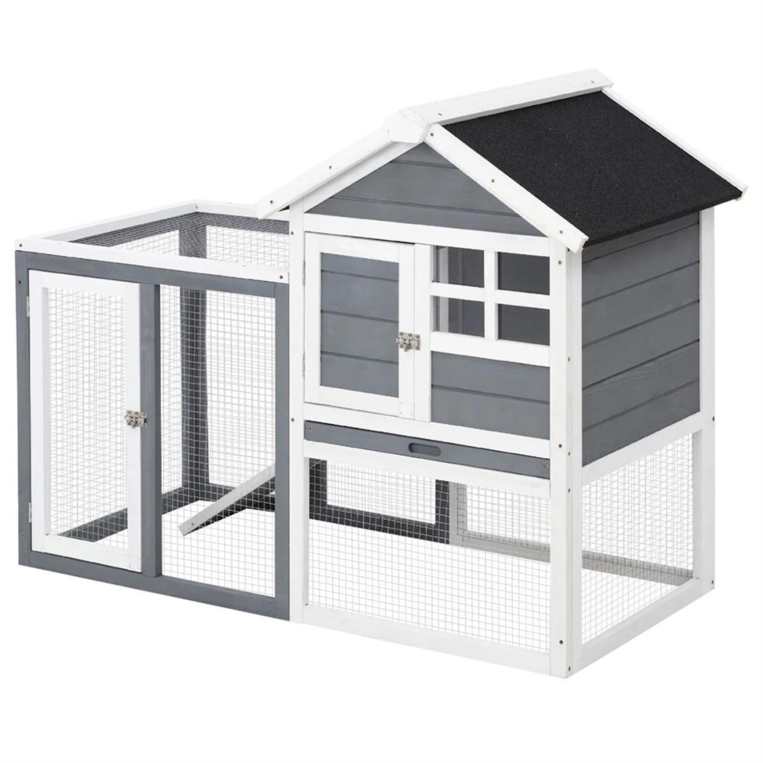 resenkos 48" Wooden Outdoor Bunny Rabbit Hutch with Waterproof Asphalt Roof, Removable Tray & Ramp Garden Backyard Pet House Chicken Coop, Gray