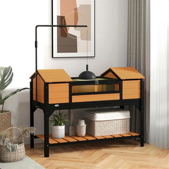 Demi Bonn 48" Wooden Tortoise House with Adjustable Lamp Holder, Shelf Storage, Reptile Cage Enclosure for Turtles, Lizards, Snakes, Small Animal Habitats, Yellow