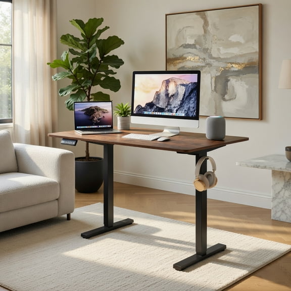 Demi Bonn 48x24 Inch Ergonomic Electric Standing Desk, Anti-Collision Tech, Child Lock, with 3 Memory Settings for Home Office-Rustic Brown