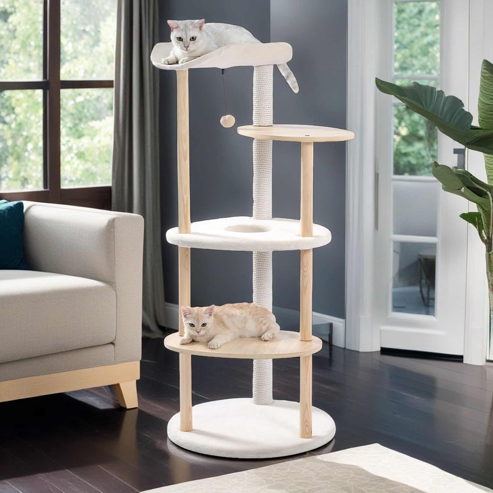 resenkos 49" Cat Tree Tower for Indoor Cats Multi-Level Cat Tree Modern Cat Tower Wooden Activity Center with Scratching Posts, Beige
