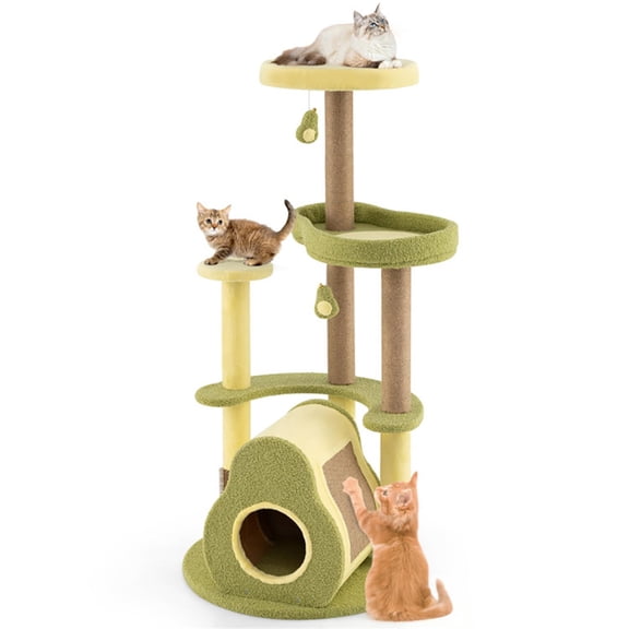 Demi Bonn 49" Cat Tree Tower with Private Condo for Indoor Cats, Multifunctional Plush Cat House with Scratching Posts and Top Perch, Green