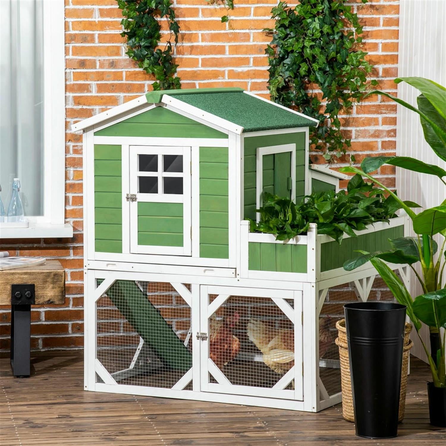 Demi Bonn 49" Small Wooden Chicken Coop with Garden Space, Outdoor Hen House for 2-4 Chickens, Large Rabbit Hutch, Green