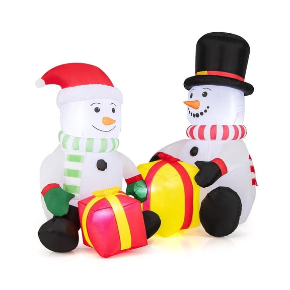 Demi Bonn 5 Feet Multicolor Blow-Up Snowman Inflatables - 2 Pieces with Gift Boxes, 4 Bright LED Lights