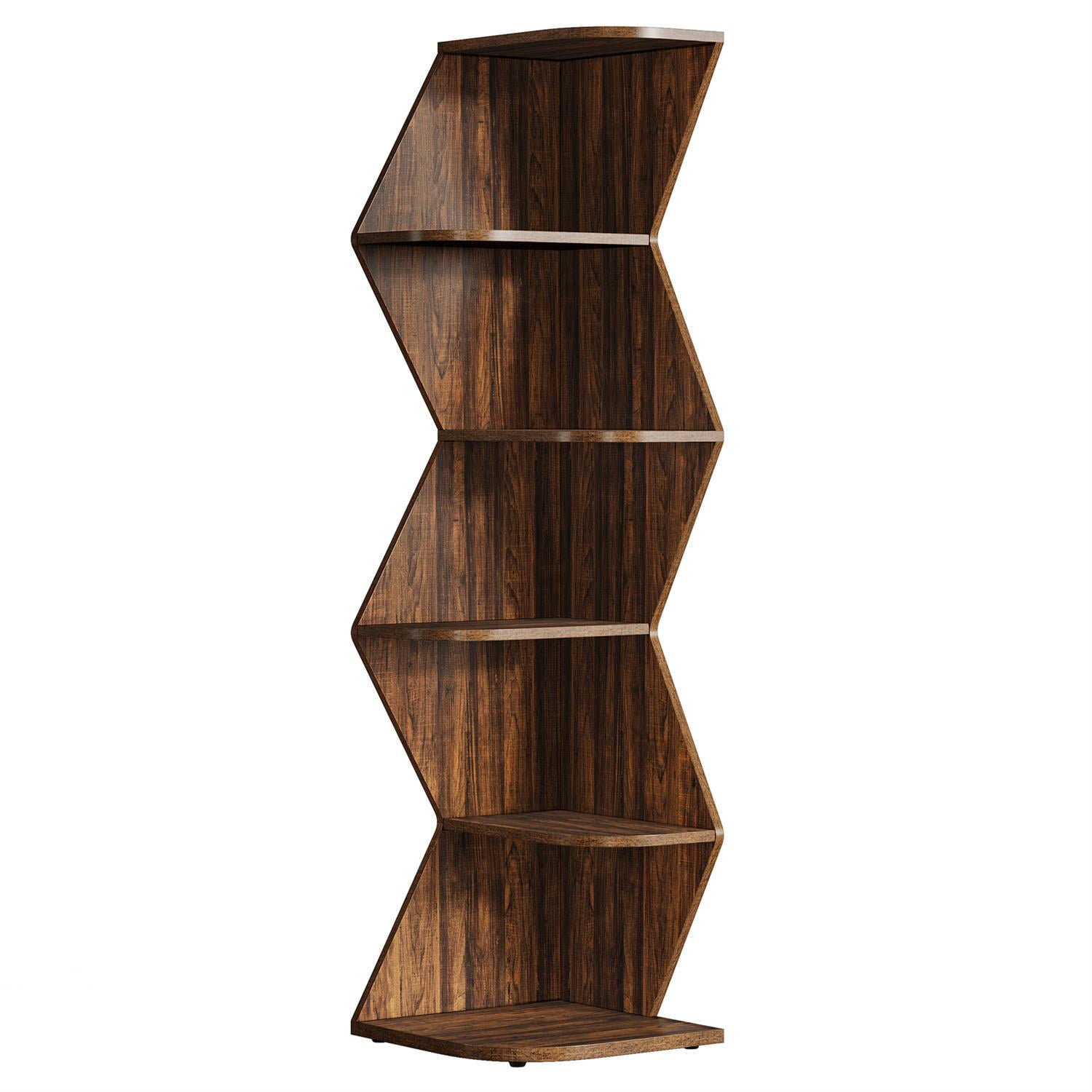 Demi Bonn 5-Level Corner Shelf, 71.5" Corner Bookcase with Open Storage, Expandable Bookshelf for Living Room, Brown