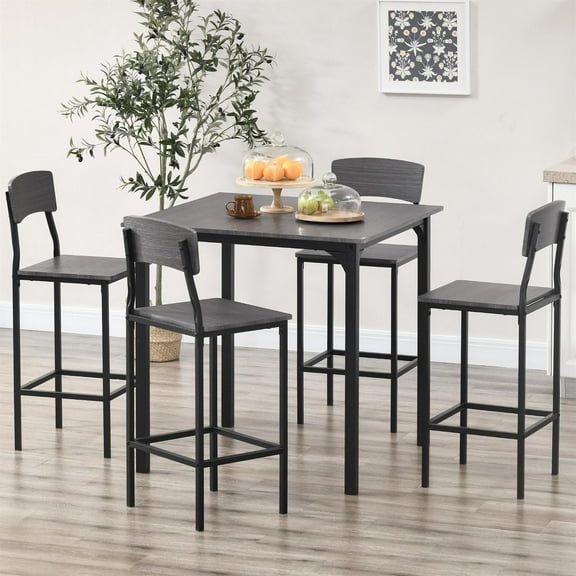 Demi Bonn 5-Piece Counter Height Bar Table Set, Square Kitchen Table and Chairs Set with Footrest for 4, Gray
