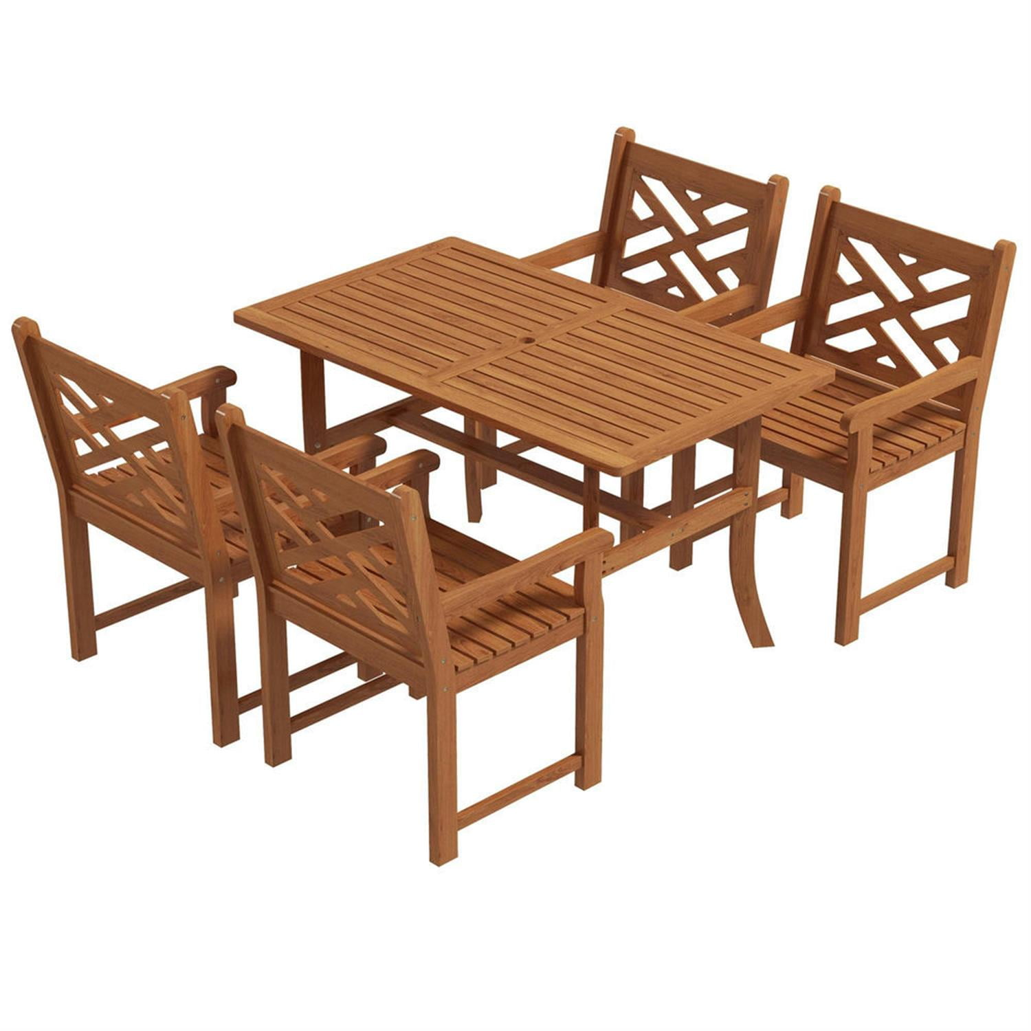 Demi Bonn 5-Piece Teak Outdoor Dining Set, All-Weather Wood Table & Chairs for Backyard, Garden, Poolside, Deck, Brown