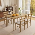 thumbnail image 1 of Demi Bonn 5 Pieces Solid Wood Dining Table and Chair Set, Including 1 Rectangle Table and 4 Back Chairs for Dining Room Living Room, Beige, 1 of 11