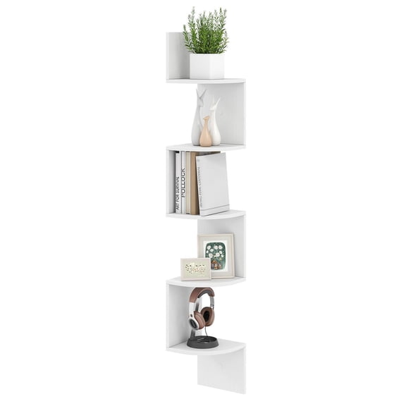 Demi Bonn 5-Tier Corner Shelf, Wall Mounted Floating Design, Protective Edges, Space-Saving Organizer, White