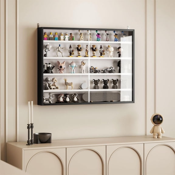 Demi Bonn 5-Tier Display Cabinet, Wall-Mounted Display Case with 2 Glass Doors and Adjustable Shelves for Living Room and Bedroom, Black