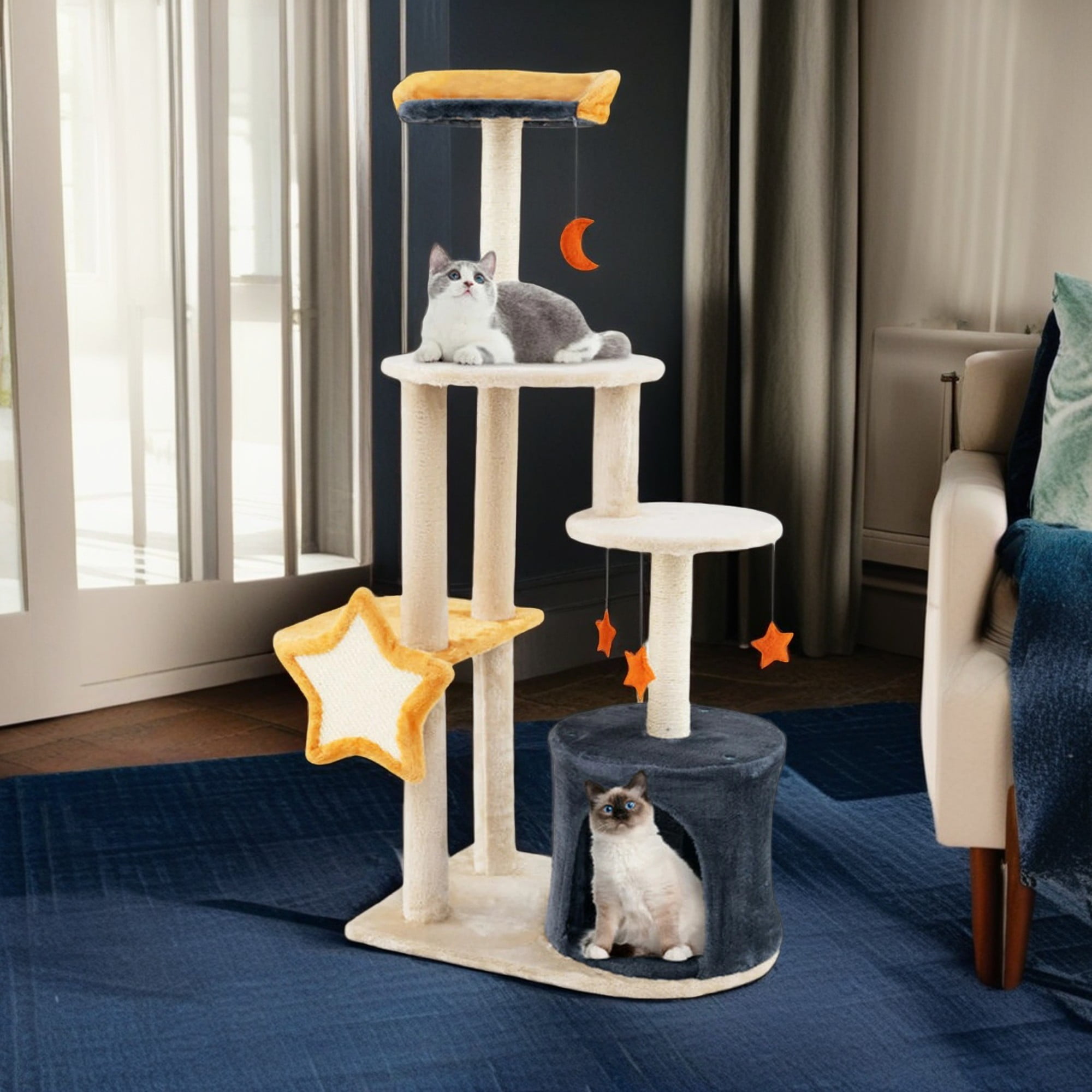 Kadyn 50" Cat Tree Tower for Indoors Cats, Cute Kitty Condo with Scratching Post and Pad, Multi-Level Activity Climbing Furniture for Medium Cats, Beige