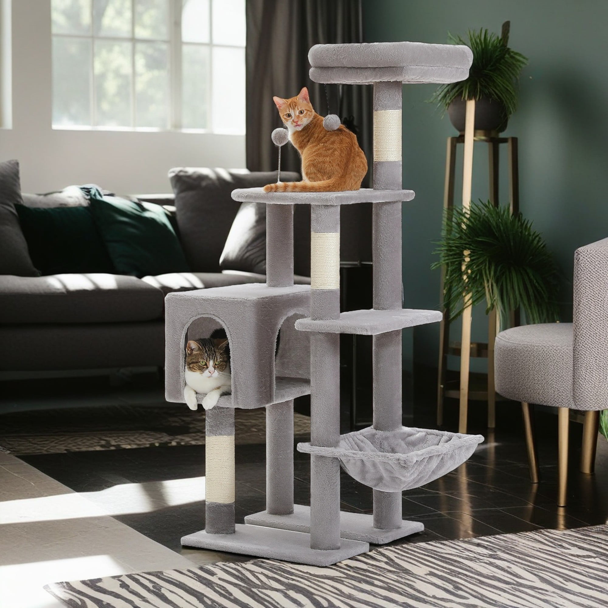 resenkos 50" Multi-Level Cat Tree Tower with Hammock, 2 Perches, Scratching Posts, Cat Condo for Indoor Cats Kittens Tree House, Gray