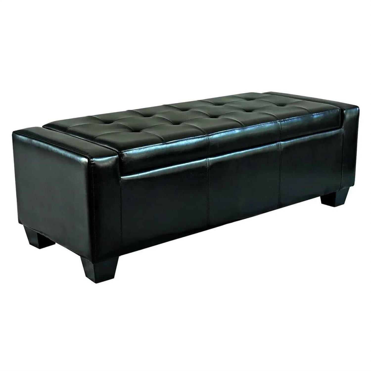 Demi Bonn 50" Oversized Ottoman, Tufted Faux Leather Bench, Storage Ottoman for Living Room, Bedroom, Modern Storage Bench, Black
