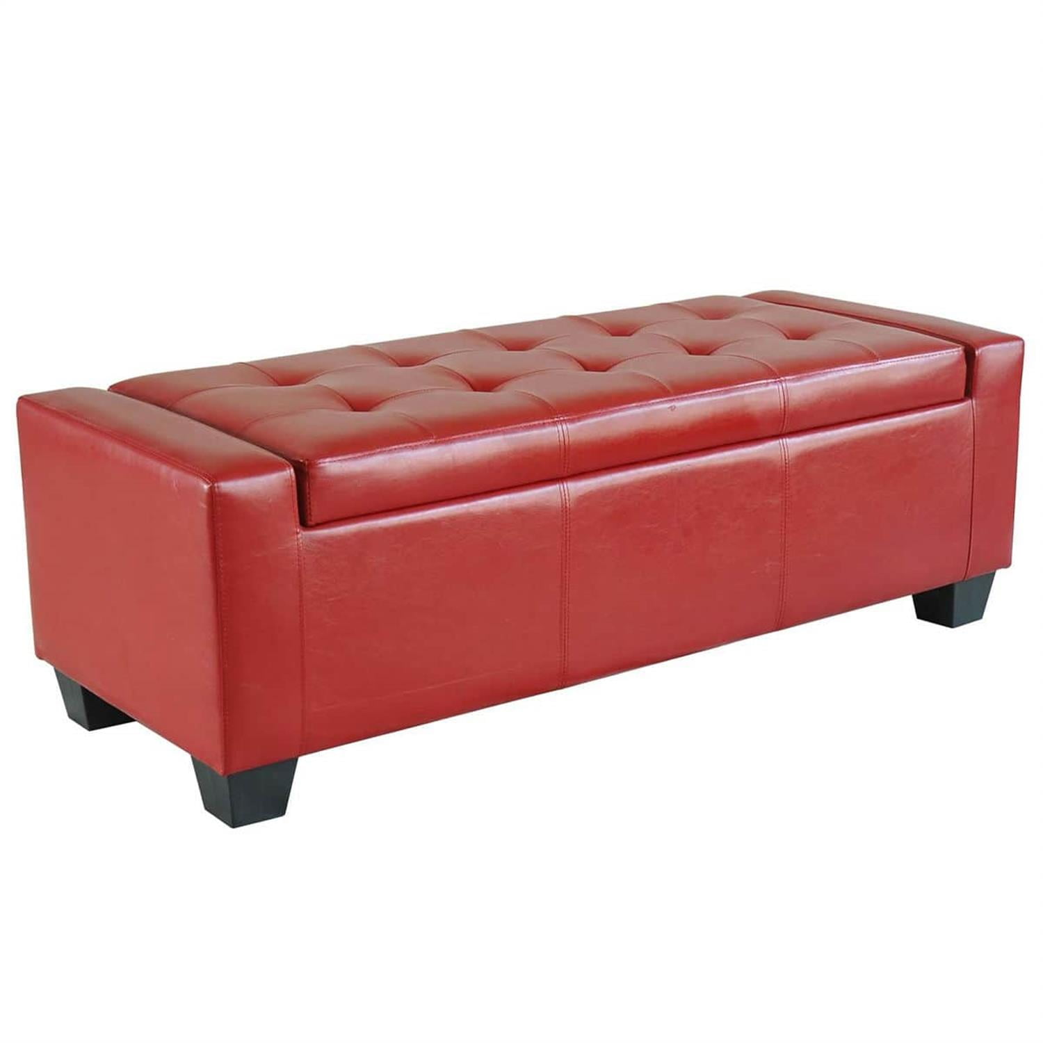Demi Bonn 50" Oversized Ottoman, Tufted Faux Leather Bench, Storage Ottoman for Living Room, Bedroom, Modern Storage Bench, Red
