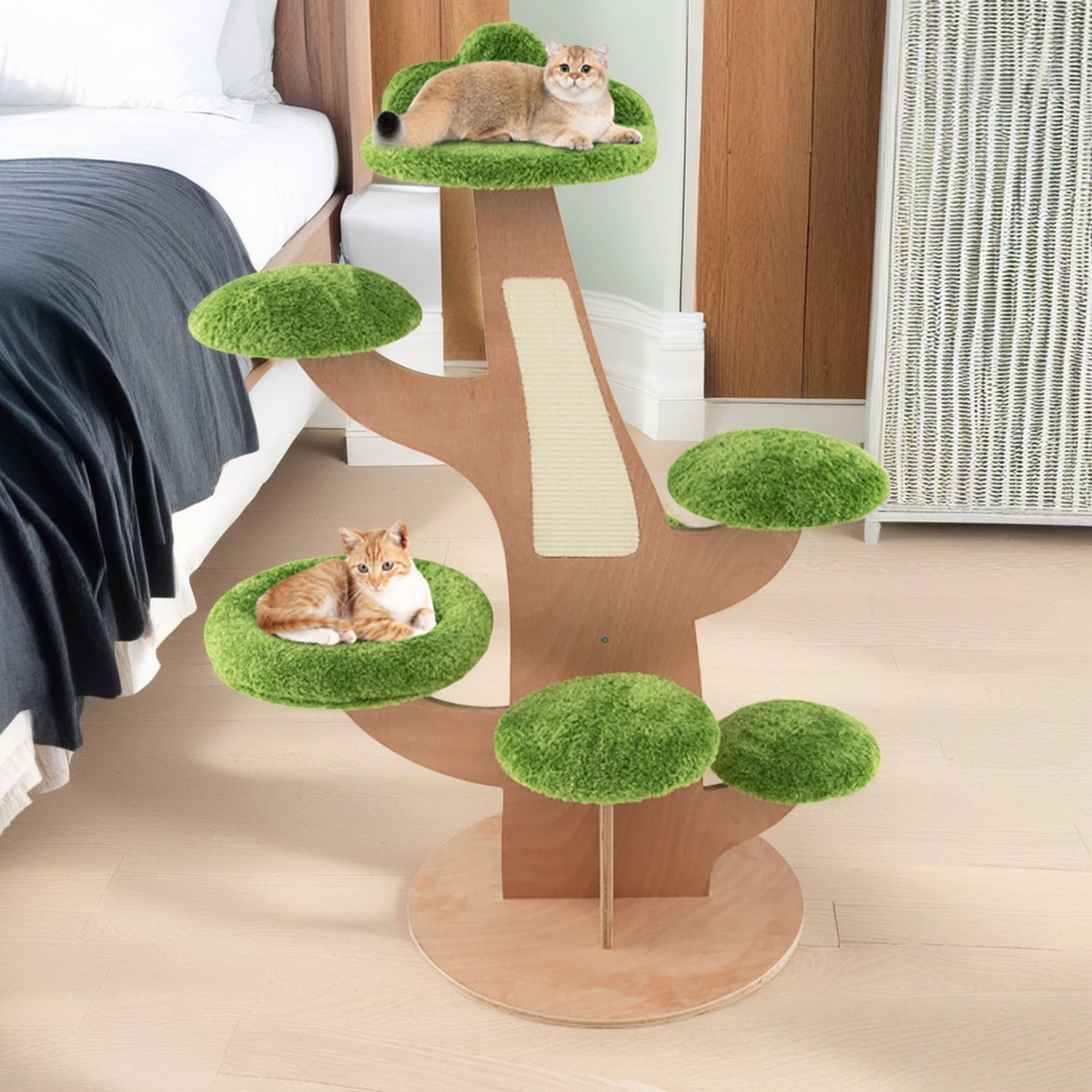 resenkos 50" Cat Tree Creative Pine Shape Cat Tower Cat Apartment with Sisal Scratching Board, Rest Platform, Green