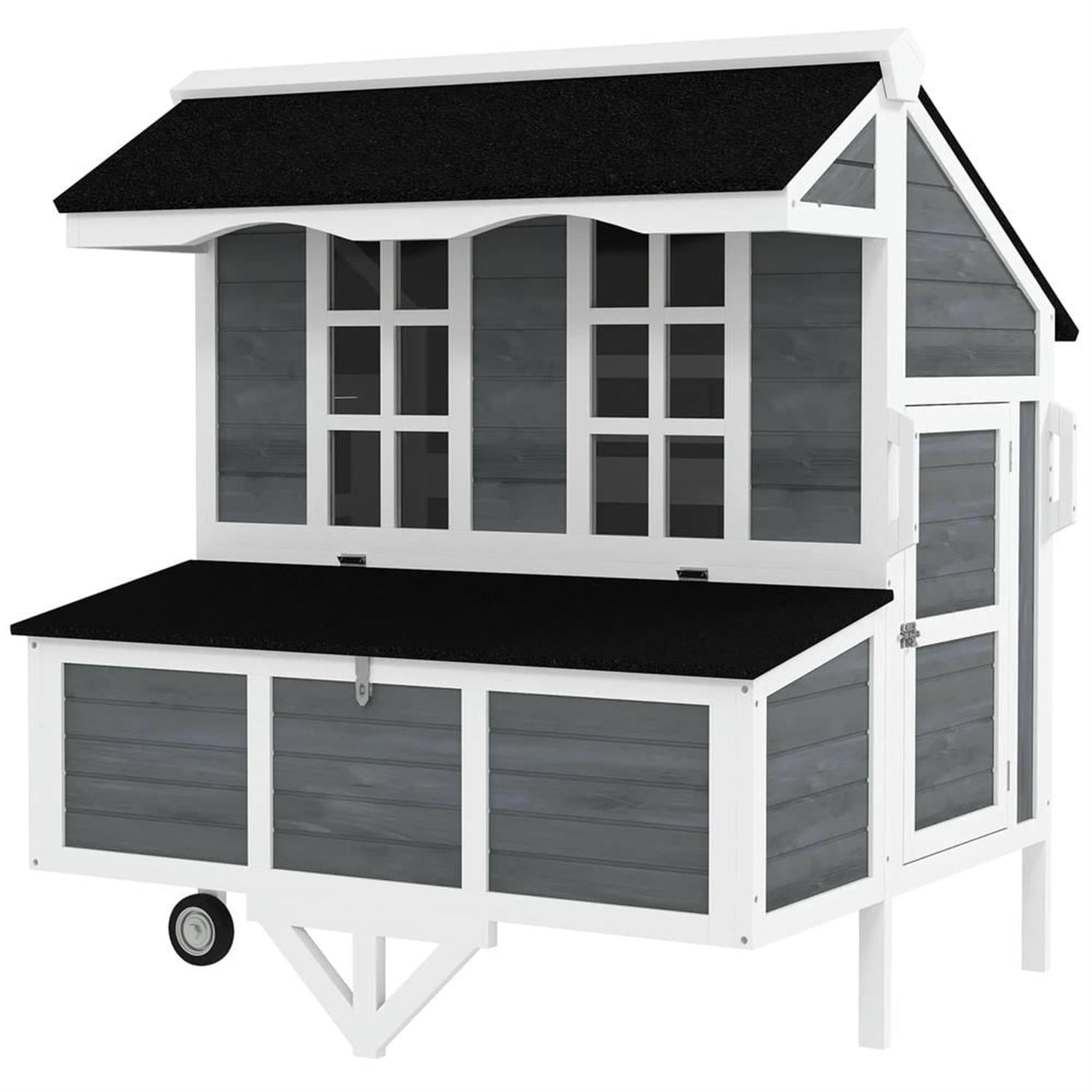 Pefilos 50" Outdoor Wooden Chicken Coop with Nesting Box, Wheels, Farm Hen House 2-4 Hens, Weatherproof Pet House for Rabbits, Bunnies, Gray
