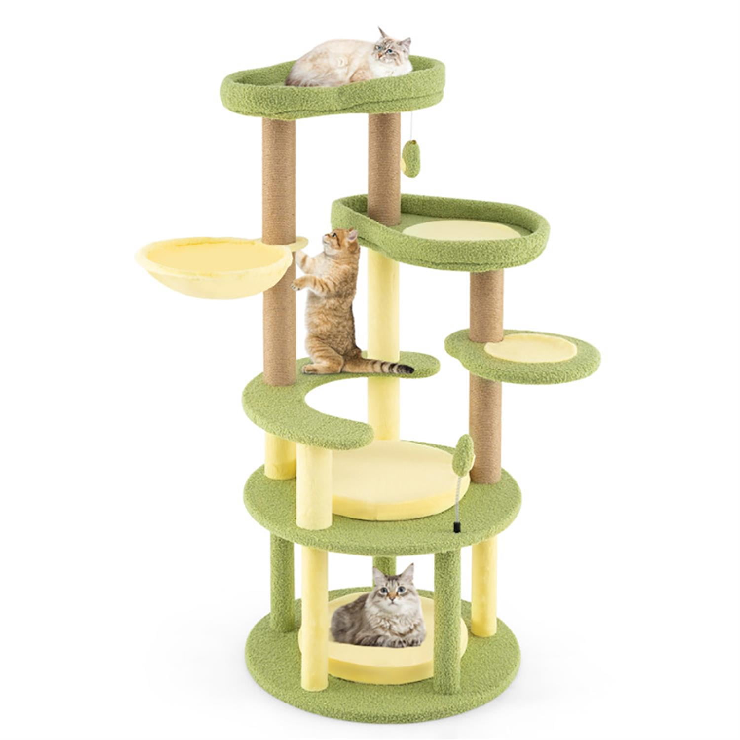 resenkos 51" Cat Tree with Toy, Cat Tower Condo for Indoor Cats with Rotatable Basket, Cozy Hammock and Sisal Scratching Posts, Green