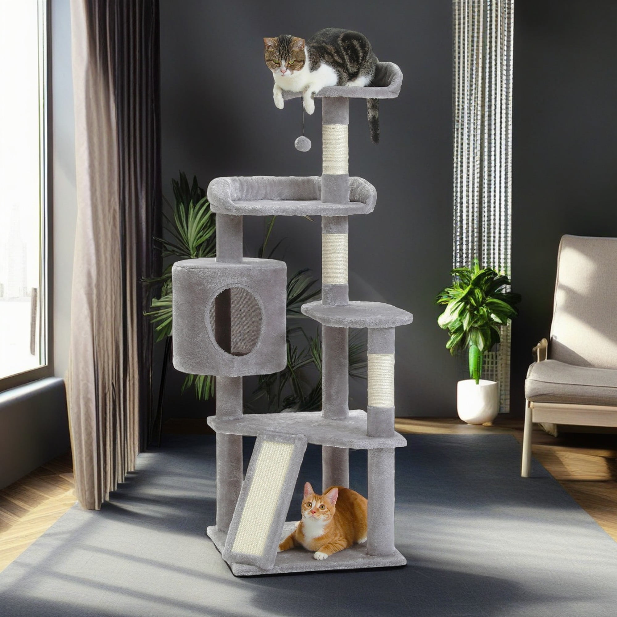 Kadyn 51" Multi-Level Cat Tree Tower with Scratching Board, 2 Perches, Cat Condo for Indoor Cats Kittens Tree House, Gray