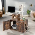 thumbnail image 1 of Demi Bonn 52" Cat Tree Tower with Litter Box Enclosure, 2-in-1 Modern Cat Tower, Cat Condo with Scratching Posts, Pompom Ball, Brown, 1 of 8