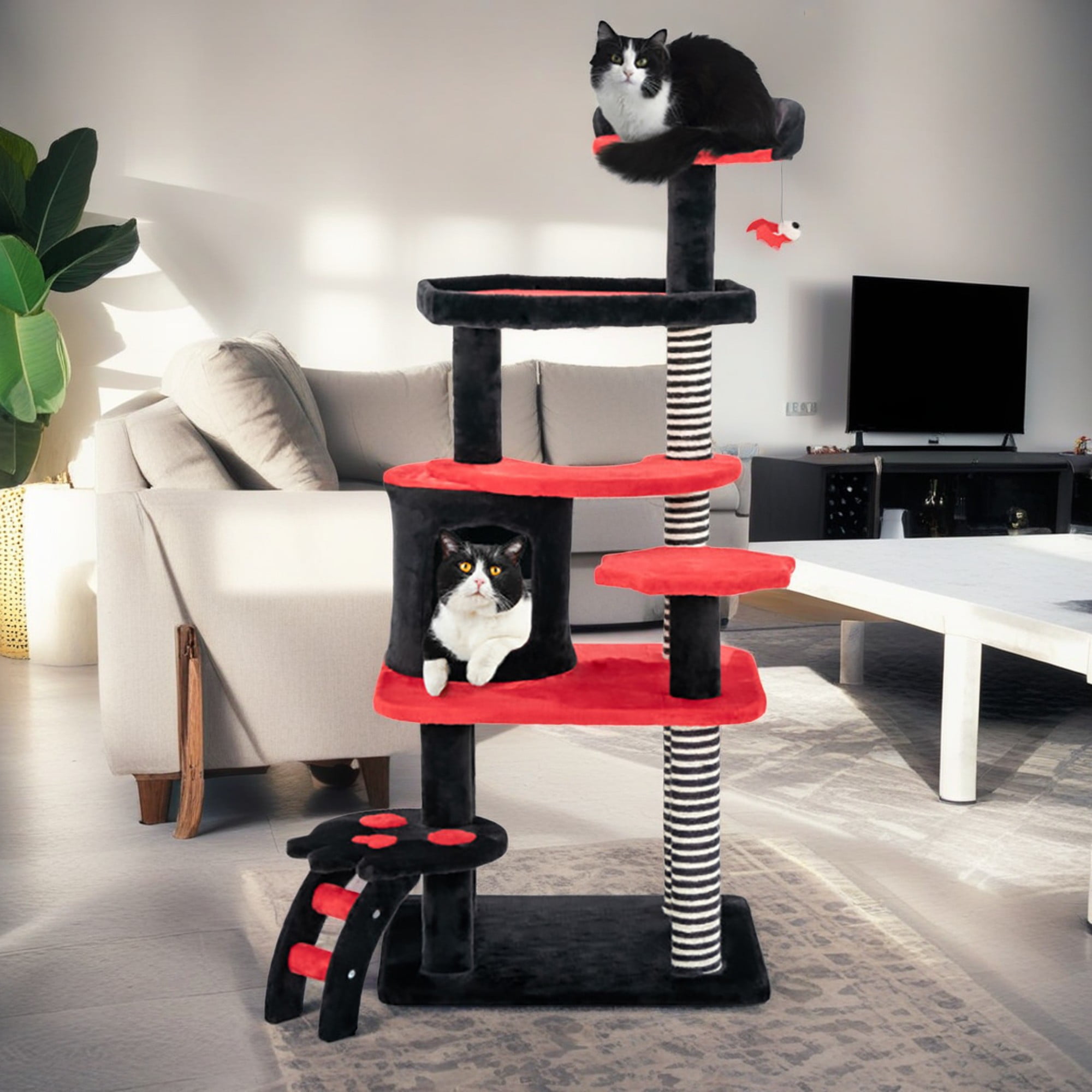 Kadyn 52" Gothic Cat Tree Tower Furniture with Scratching Post, Climbing Ladder, Cat Condo for Kittens Cat Tree House, Black