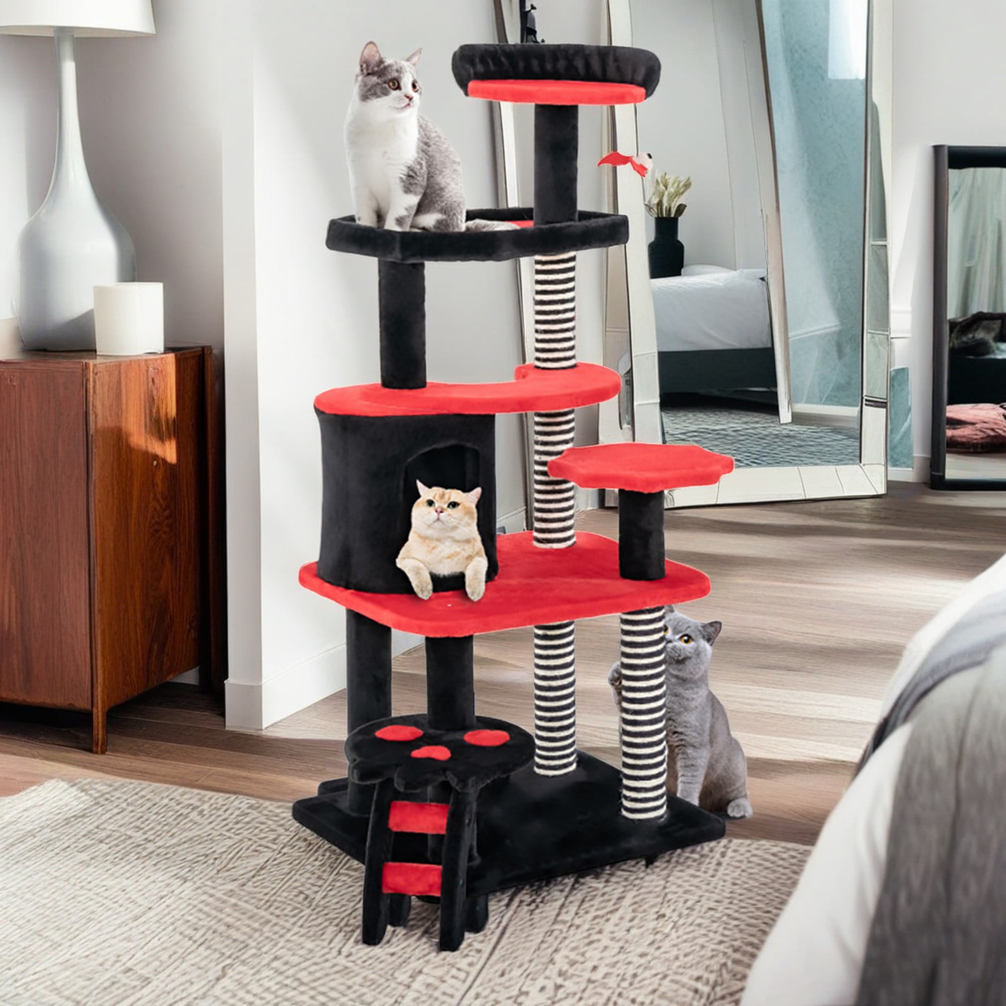 resenkos 52" Gothic Cat Tree Tower for Indoor Cats, Multi-Level Cat Tree House with Scratching Posts, Climbing Ladder, Cat Condo, Black