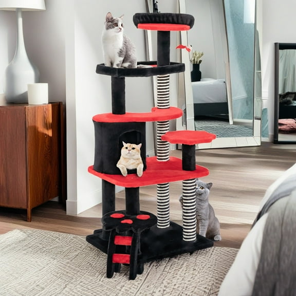 Demi Bonn 52" Gothic Cat Tree Tower for Indoor Cats, Multi-Level Cat Tree House with Scratching Posts, Climbing Ladder, Cat Condo, Black