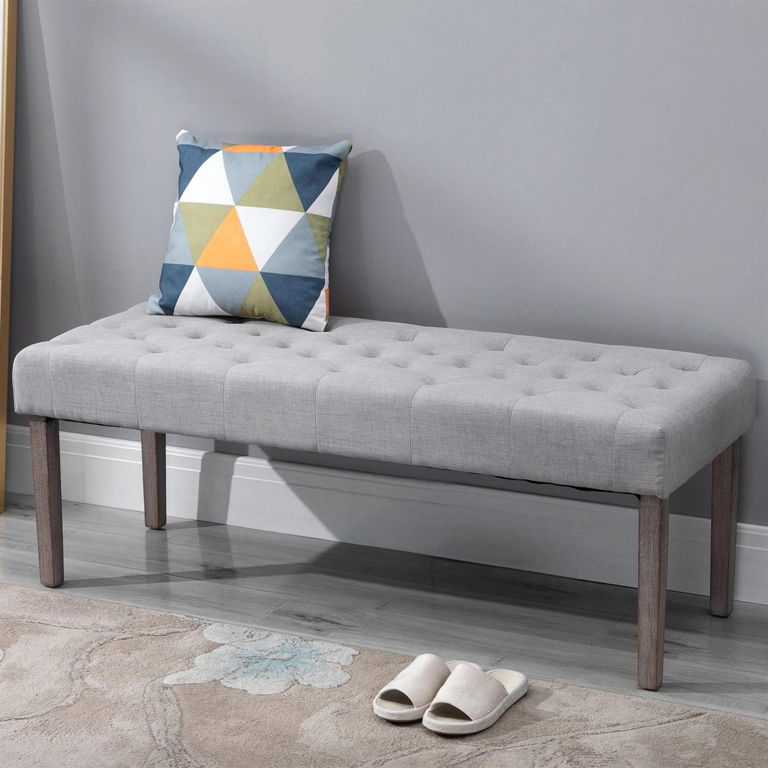 Demi Bonn 52" Upholstered Ottoman Bench with Modern Design for Living Room, Bedroom, Fashionable Tufted Style, Gray