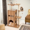 thumbnail image 1 of Demi Bonn 52" Wood Cat Tree Tower for Indoor Cats with Scratching Posts Washable Detachable Cushion, Teasing Balls, Modern Cat Condo Furniture for Large Cat, Beige, 1 of 10