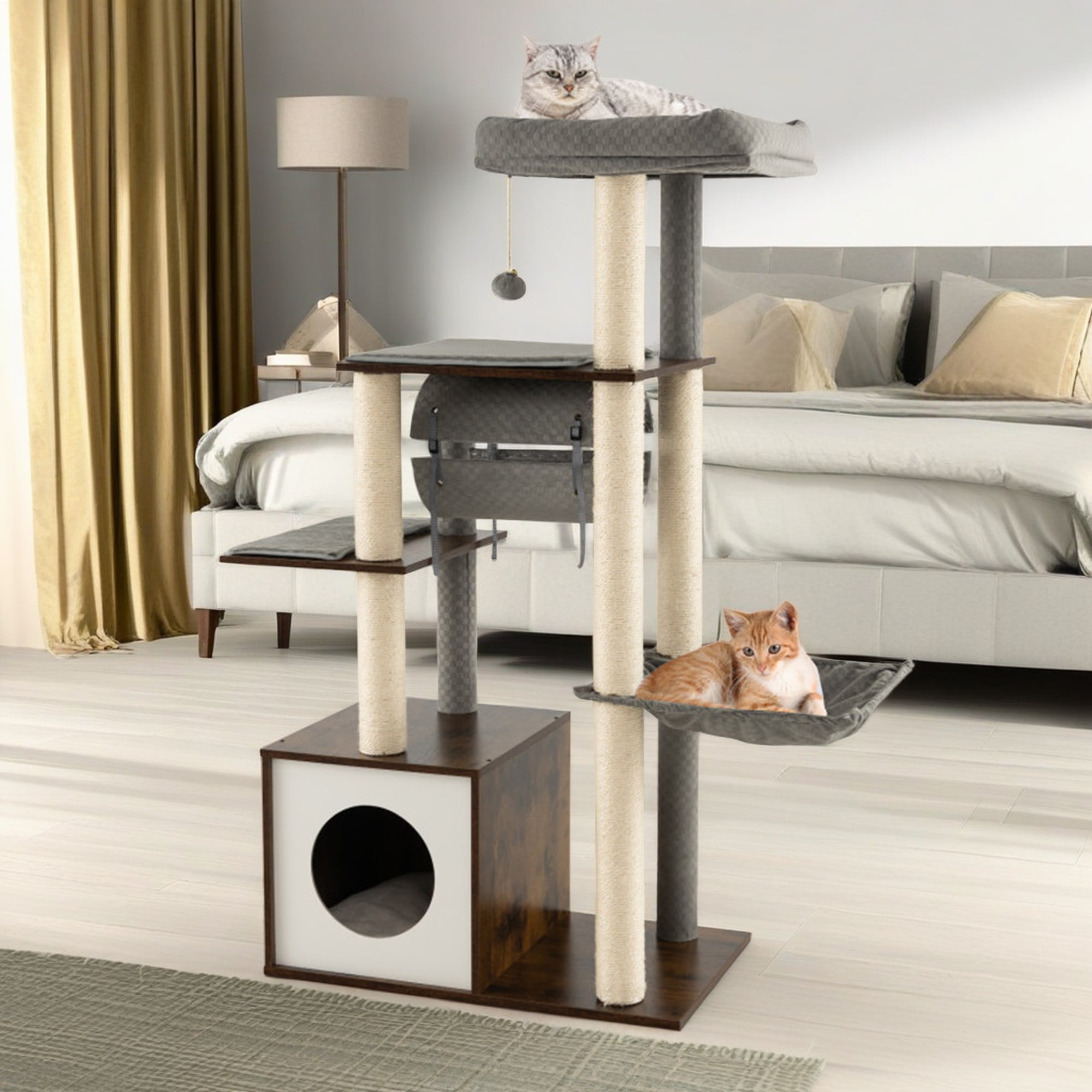 resenkos 53" Cat Tree Tower Furniture, Cat Tree House with Swing Tunnel Condo Scratch Post for Kittens Pet House Play, Gray