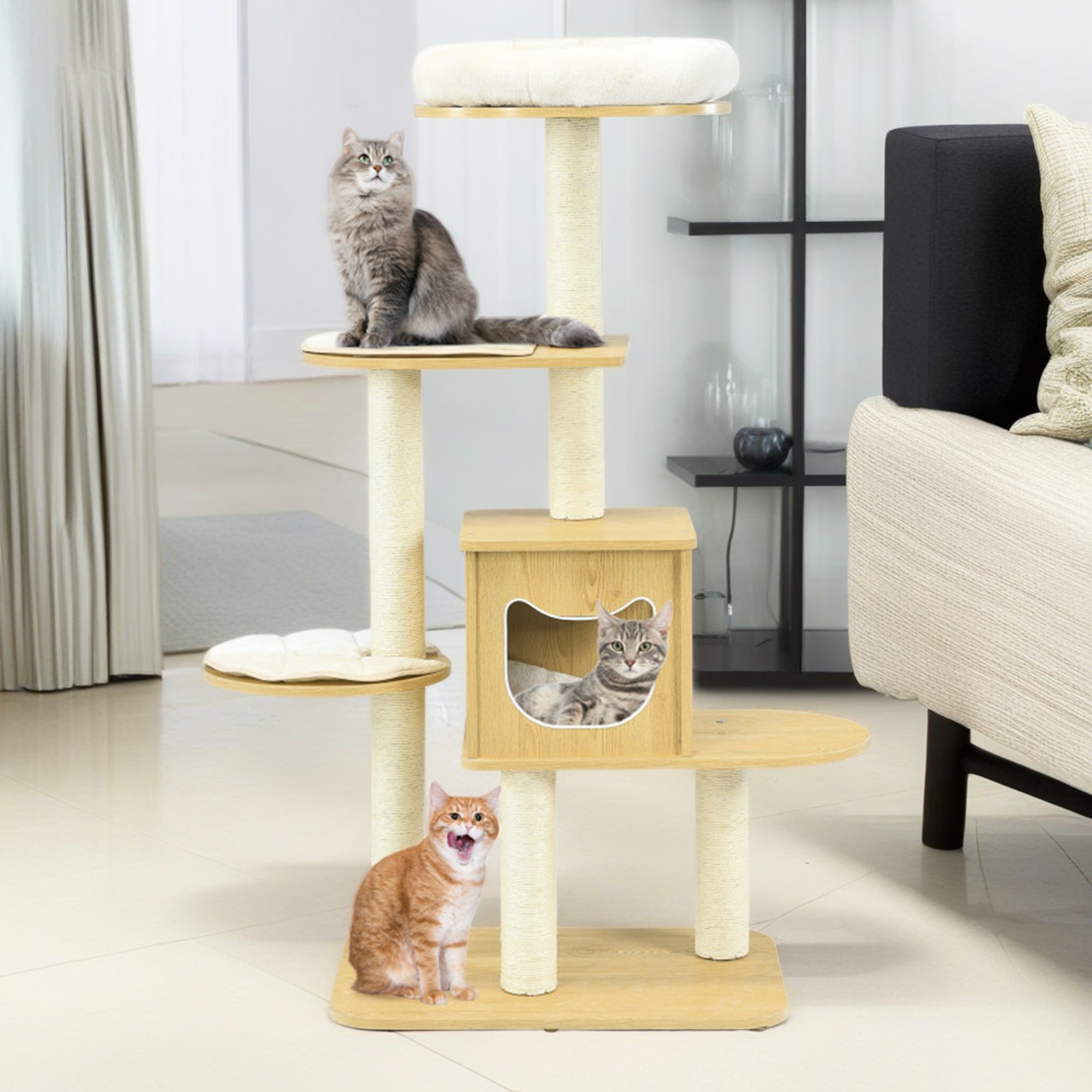 Kadyn 53" Cat Tree Tower for Indoor Cats, 4 Level Cat Condo with Scratching Posts, Removable, Washable Cushions, Beige