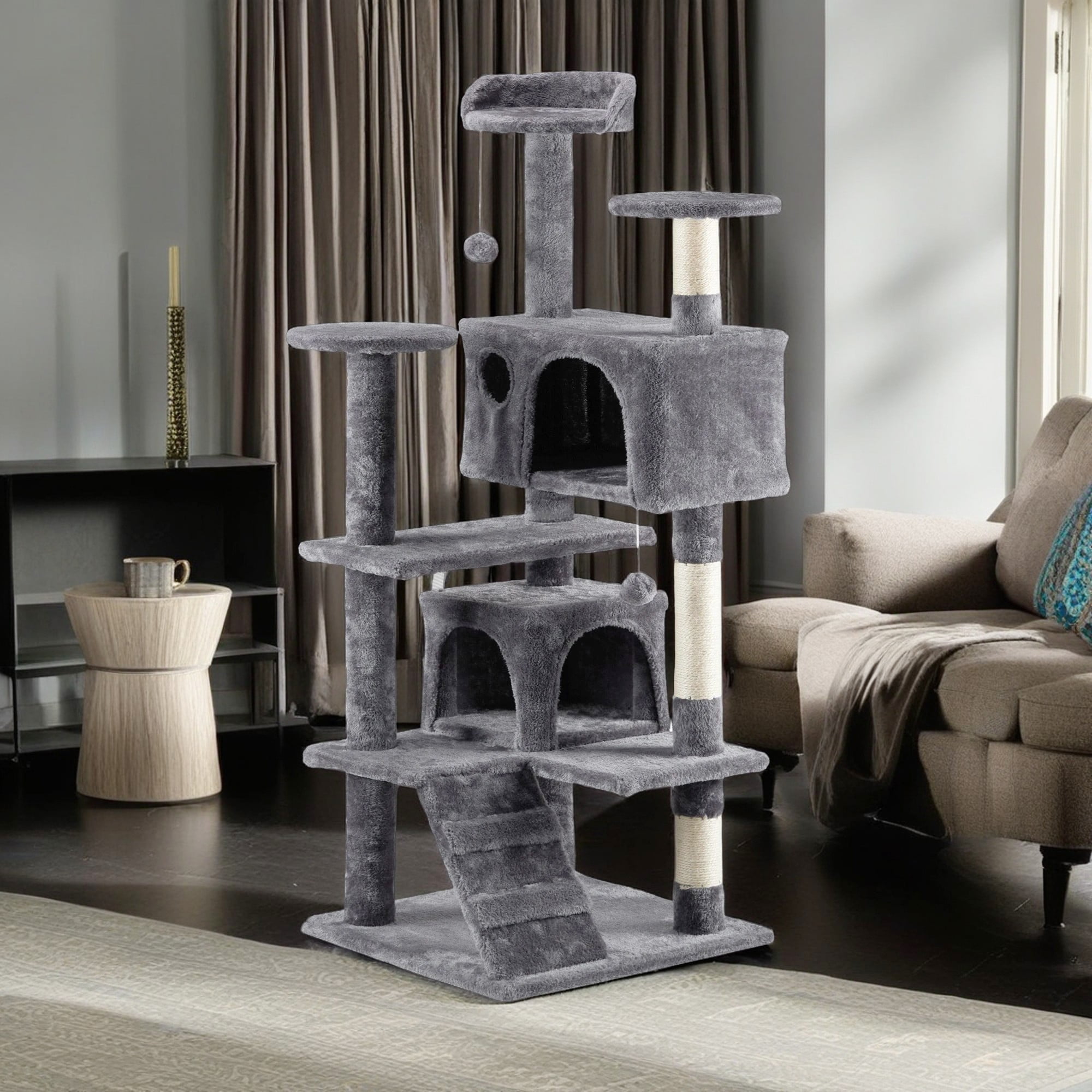 Kadyn 53" Cat Tree Tower with Scratch Post for Kittens, Cat Condo Furniture Pet House Play, Gray